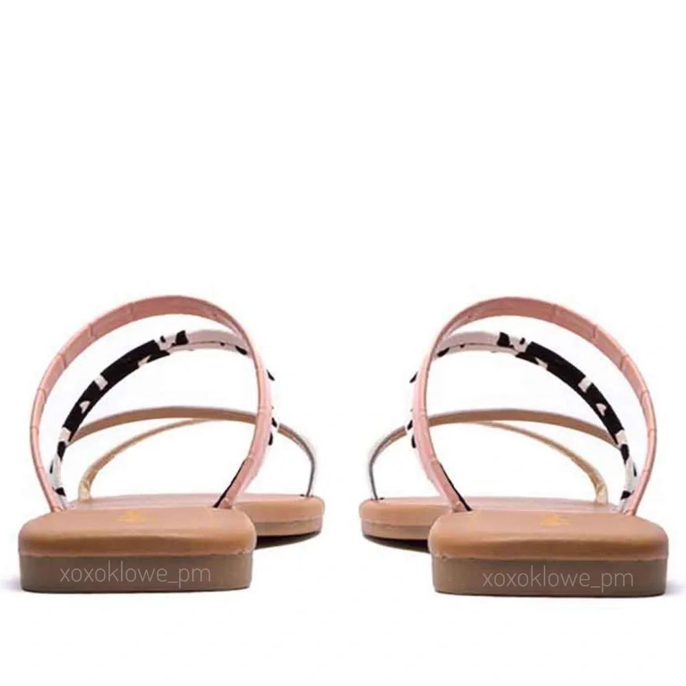 Pink Multi Color Vegan Leather Strappy Slide Sandals Size 6